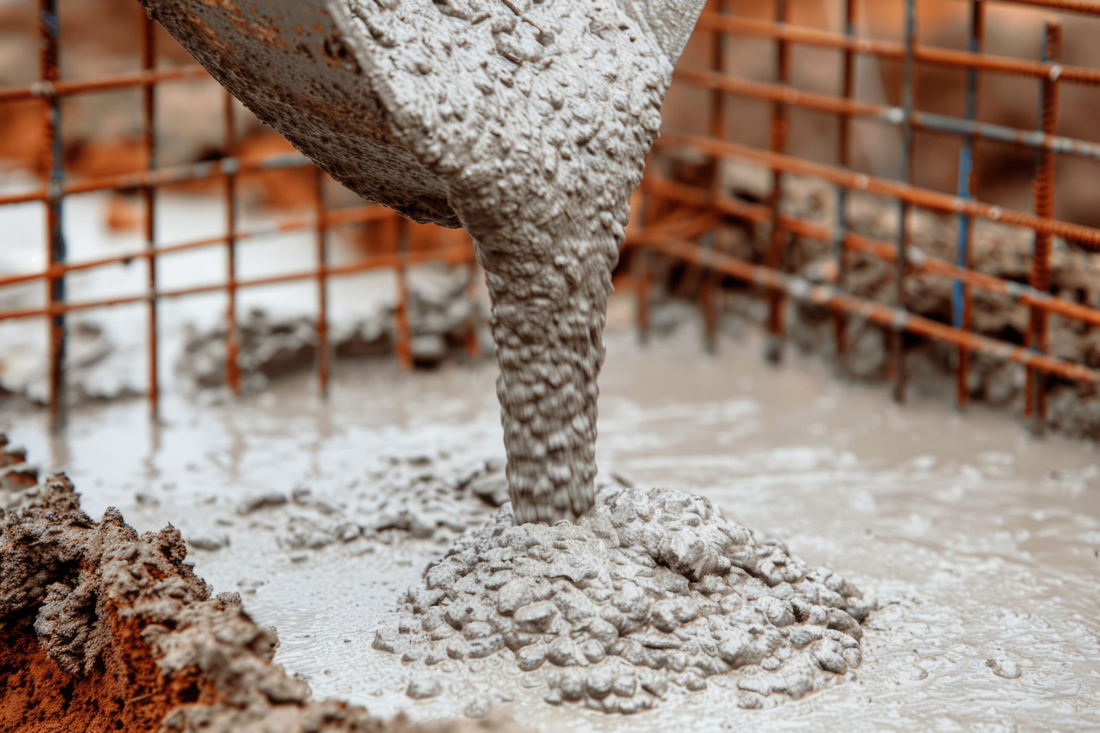 Imagem de concreto pesado sendo utilizado em uma obra, destacando os agregados de alta densidade empregados