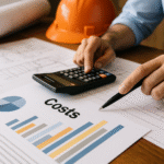 Engenheiro calculando custos e orçamentos para uma obra