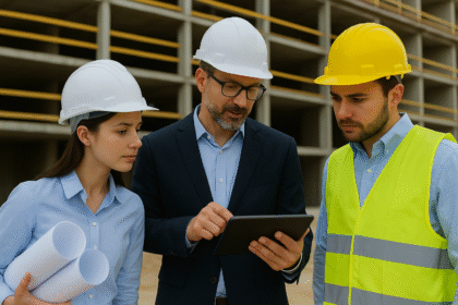 Equipe de engenharia criando estratégias de marketing para construção